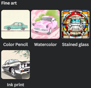 4 types of Canva Magic Media fine art styles.