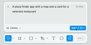 Figma AI feature with a prompt for a pizza finder app
