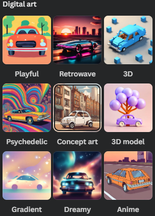 9 types of Canva Magic Media digital art style.