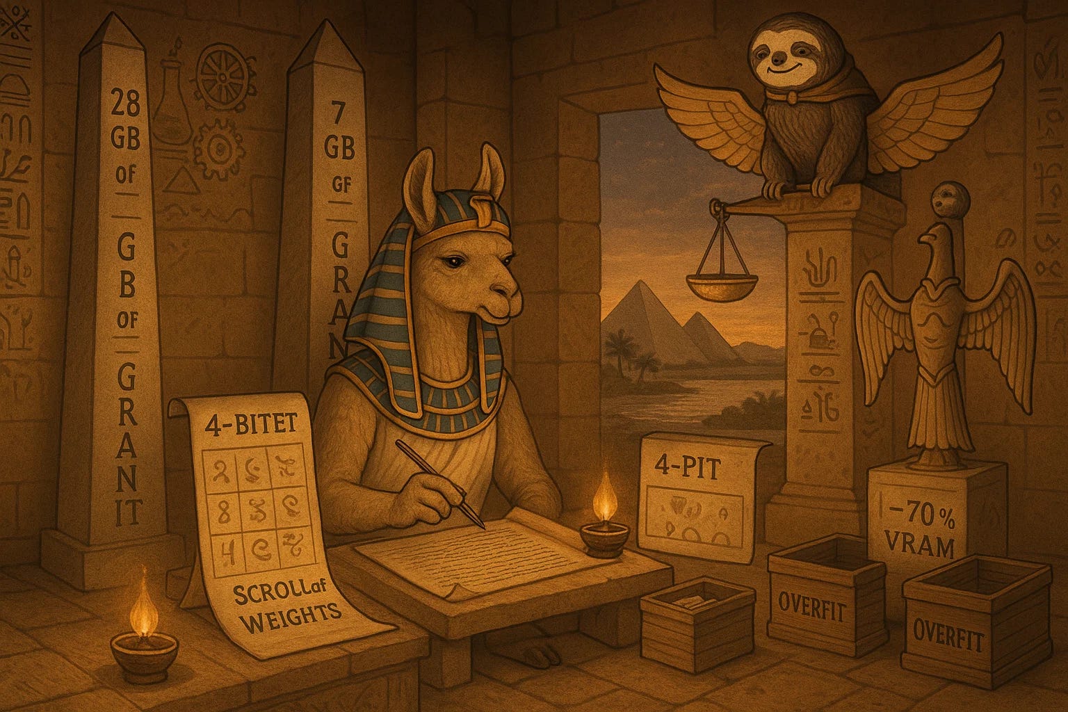 The Pharaoh’s Workshop of Wisdom with UnSloth Guide — ornate workshop scene