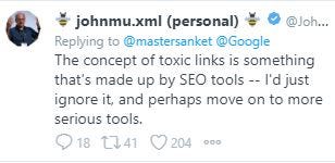 John Mueller’s first tweet about toxic backlinks