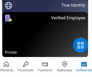 Image showing authenticator app. with TrueIdentity and Verified Employee VC
