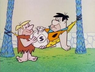 Characters from Flintstones using money
