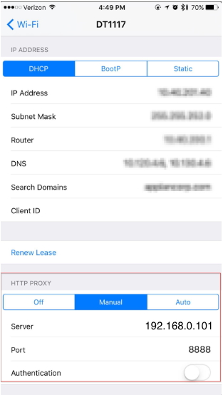 IOS wifi settings