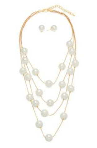 Faux-Pearl-Multistrand-Necklace-Earring-Set