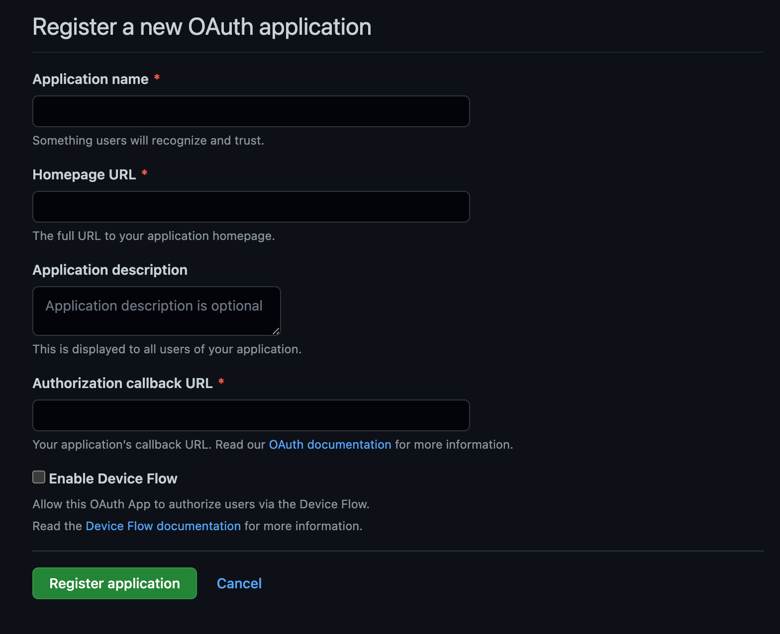 Github Create OAuth App