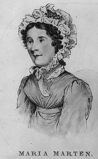 Public Domain image. This sketch was actually taken of Ann Marten — Maria’s sister (who bore the same name as her stepmother). Ann was said to be very much her sister’s likeness, so the image is often used to represent Maria.