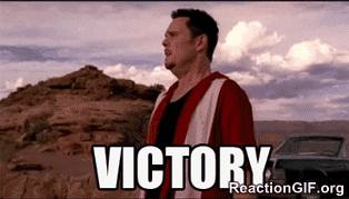 Animated gif of a man shouting ‘Victory’.