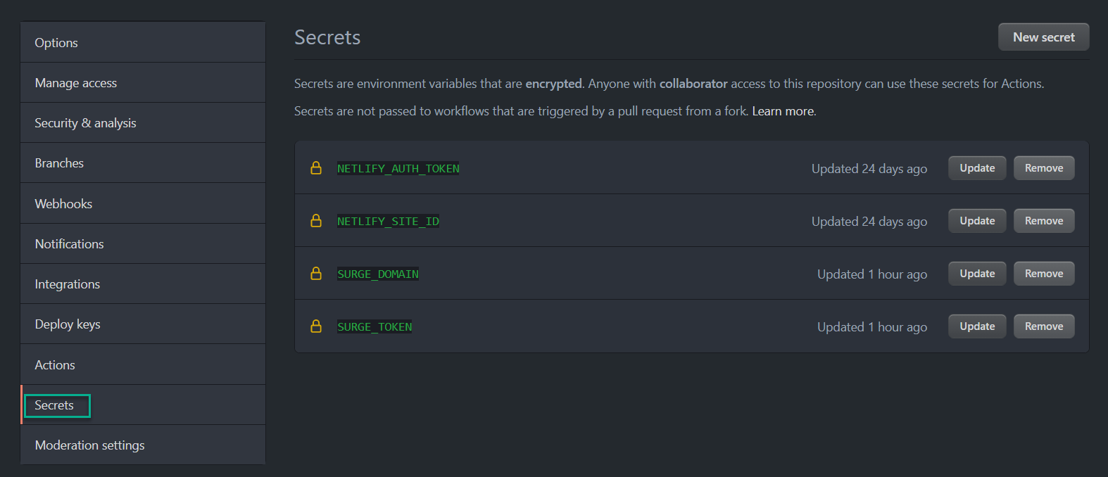 GitHub Secrets Management in a Project