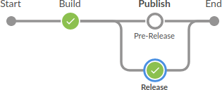 A Jenkins pipeline showing now showing the two publish stages as parallel with one marked skipped
