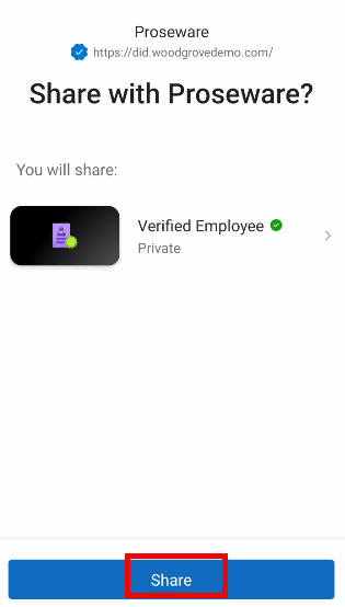 Image of authenticator app with “Share with Proseware” screen