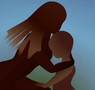Illustration of mother comforting child (copyright 2021 Ann Randall)