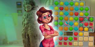 Mobile Game Advertisement Lily’s Garden main character in front of tile matching game