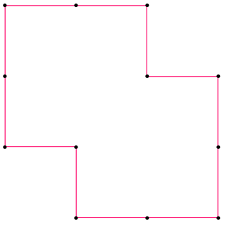 A single shape, resulting of combining the 2 squares and removing all of the segments that are inside the combined shape.