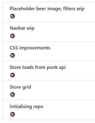 Commit history of the project showing WIPs and MVP versions of features being submitted