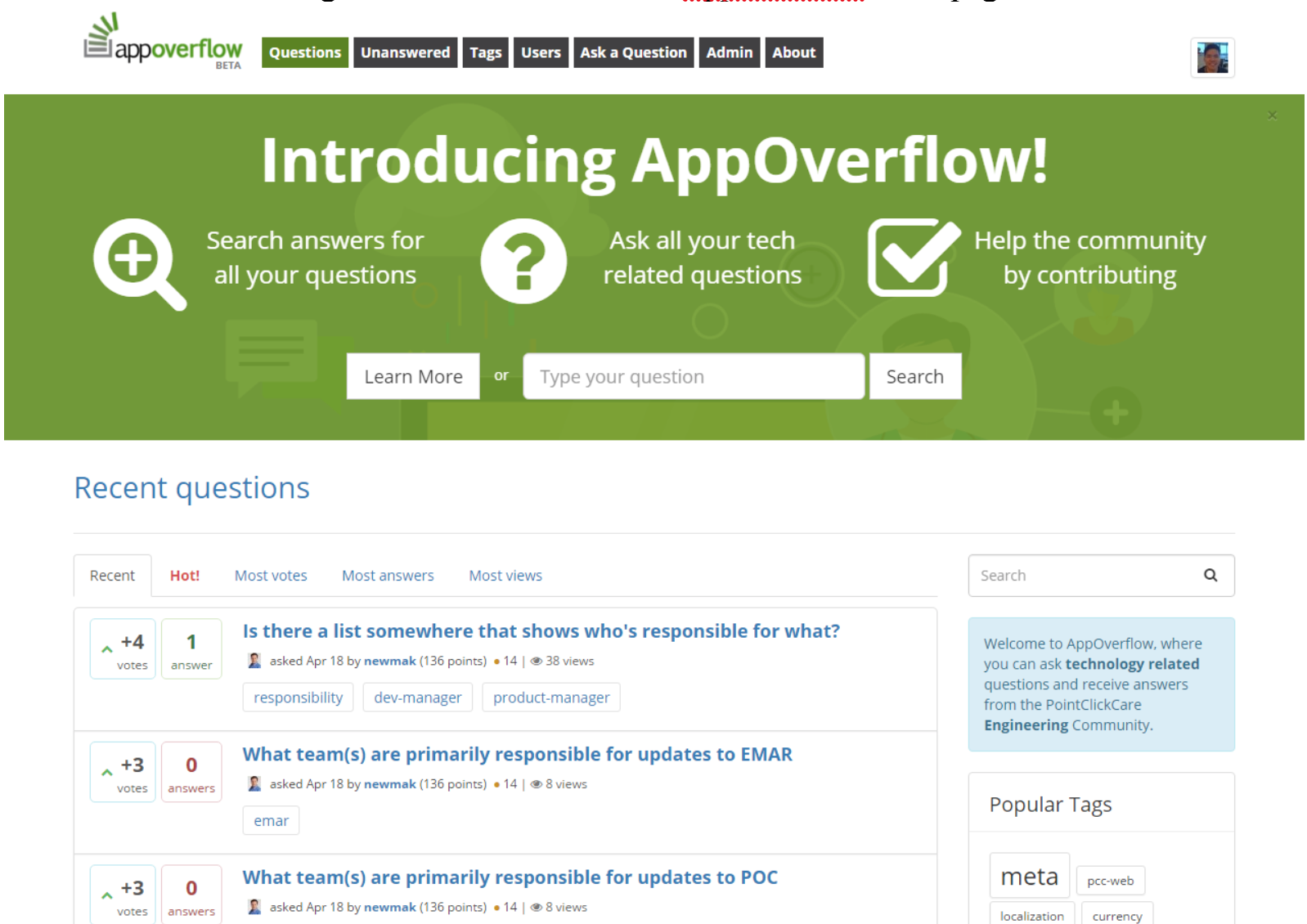 Screenshot of the AppOverflow home page