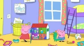 Peppa and George Pig in their messy bedroom