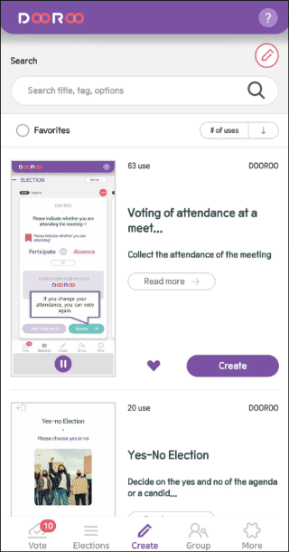 Vote using templates — Mobile electronic voting app DOOROO