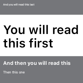 An image with four sentences indicating to the reader which should be read before the other, according to font size.