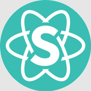 Semantic UI React logo, white S on top of React symbol on a teal background