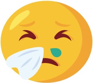 Sneezing emoji with a tissue and some snot on its nose