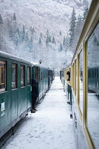 Two trains in snow