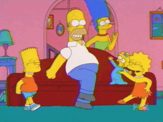 The Simpsons family dancing in the living room gif