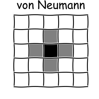 A black square or cell with the left, right, above and below squares shaded to indicate allowed moves