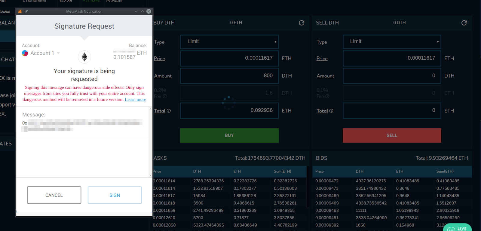 Figure 1: a signature request from a dApp that does not use EIP712