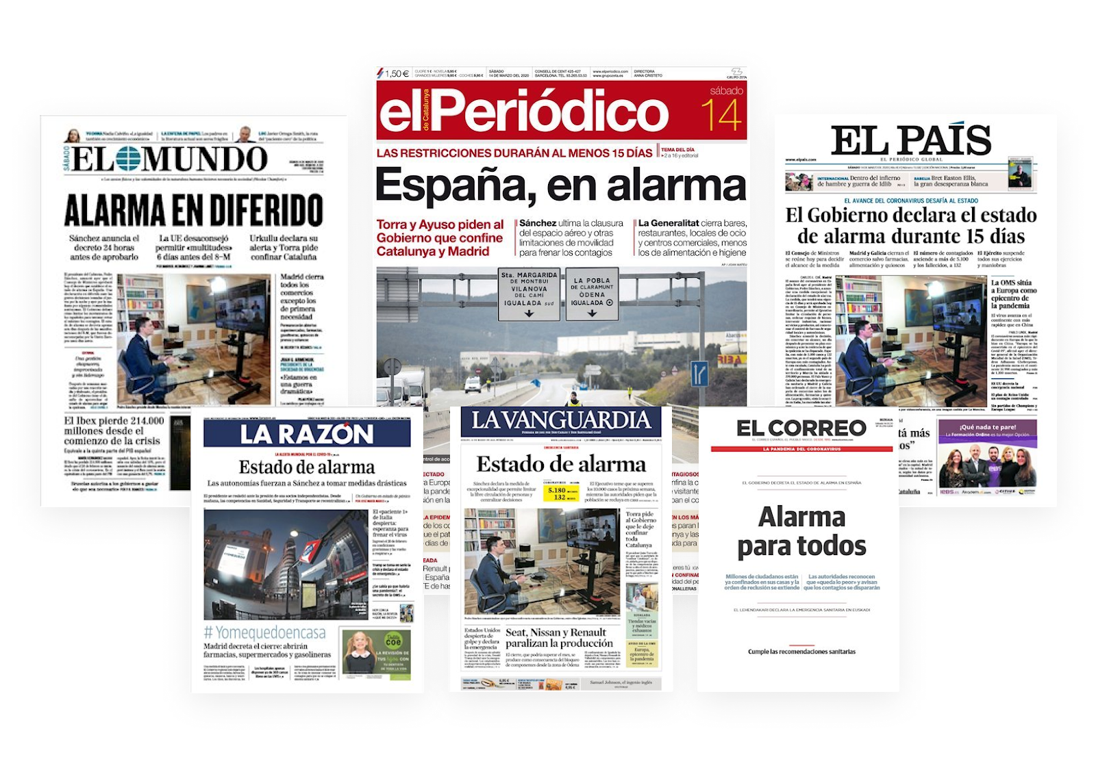 03/20. Newspaper covers the weeks that Spain began with the State of Alarm.