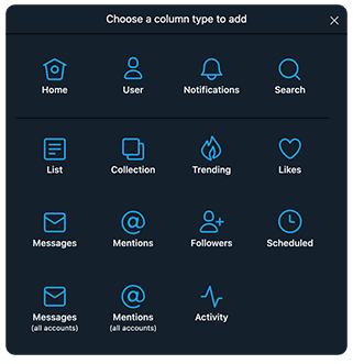 Column types in TweetDeck