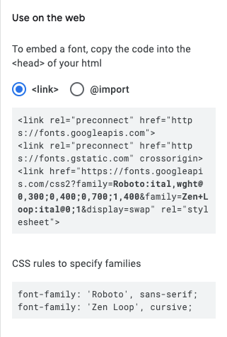 screenshot of Google Fonts export