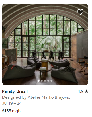 Screenshot of an Airbnb in Paraty, Brazil — available for $155 per night
