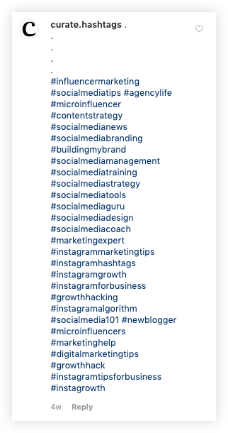 hashtags via comment