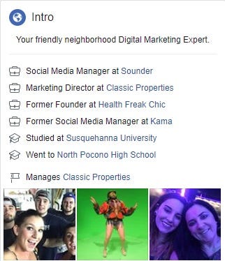 Update your personal Facebook page by listing “Podcast Host” under the “work” section of your intro and link to your podcast’