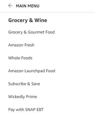 Screenshot of Amazon’s Grocery and Wine Department