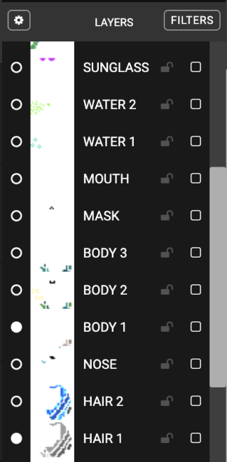 A screenshot of layers for each element on Pixilart.com