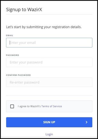 Wazirx India Sign up Page