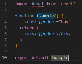 By wrapping the variable gender in curly braces, JSX evaluates it and inserts the value (“boy”) within the <div> tag