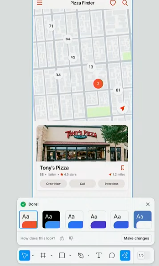 Pizza finder app with map and pizza place card
