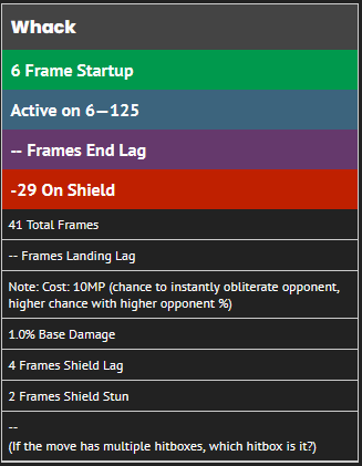 whack ultimate frame data