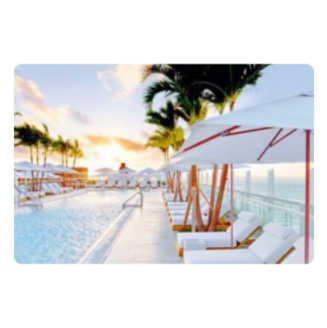 SwiftUI Preview of image with rounded corners and resized to a custom 3:2 aspect ratio. Image is of an outdoor pool at a luxury resort with white umbrellas, white beach lounge chairs and palm trees.