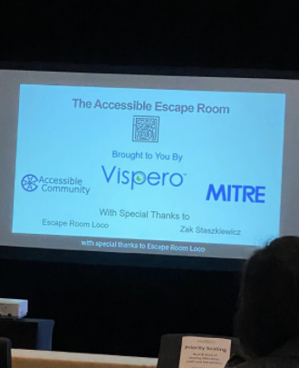 Vispero presentation slide saying The Accessible Escape room