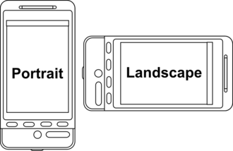 A smartphone positioned upright (portrait orientation) and horizontally (landscape orientation)