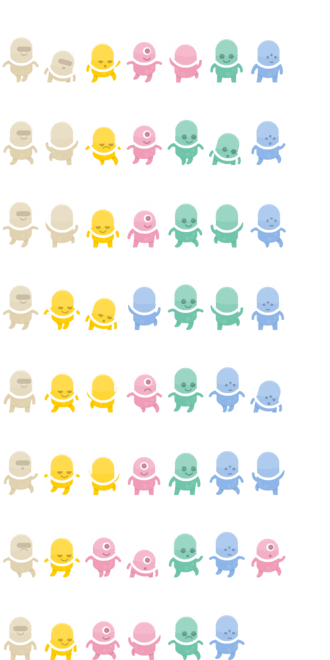 A spritesheet showing different aliens in different poses