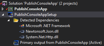 publish console setup project tree