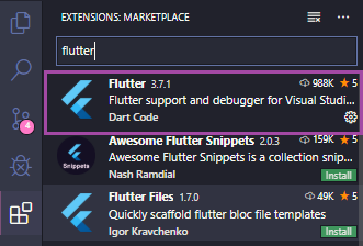 Instalação da extensão do flutter no Visual Studio Code
