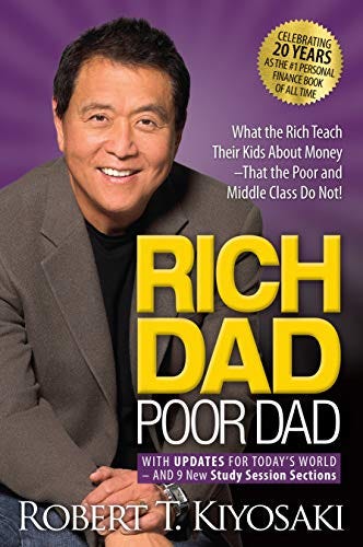 Cover of Rich Dad Poor Dad book with a photo of its author
