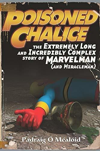 A book cover, featuring a superhero lying on the ground, a chalice having rolled out of his grasp