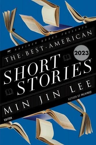 Book cover for The Best American Short Stories 2023, editor Min Jin Lee